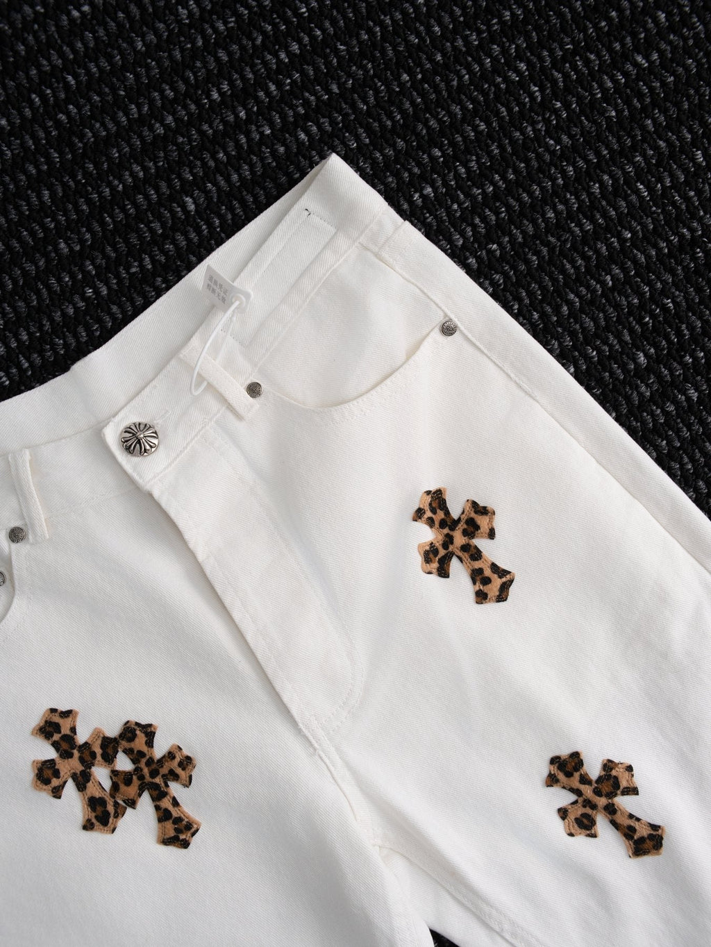 Chrome Hearts Leopard Cross Patch White Jeans