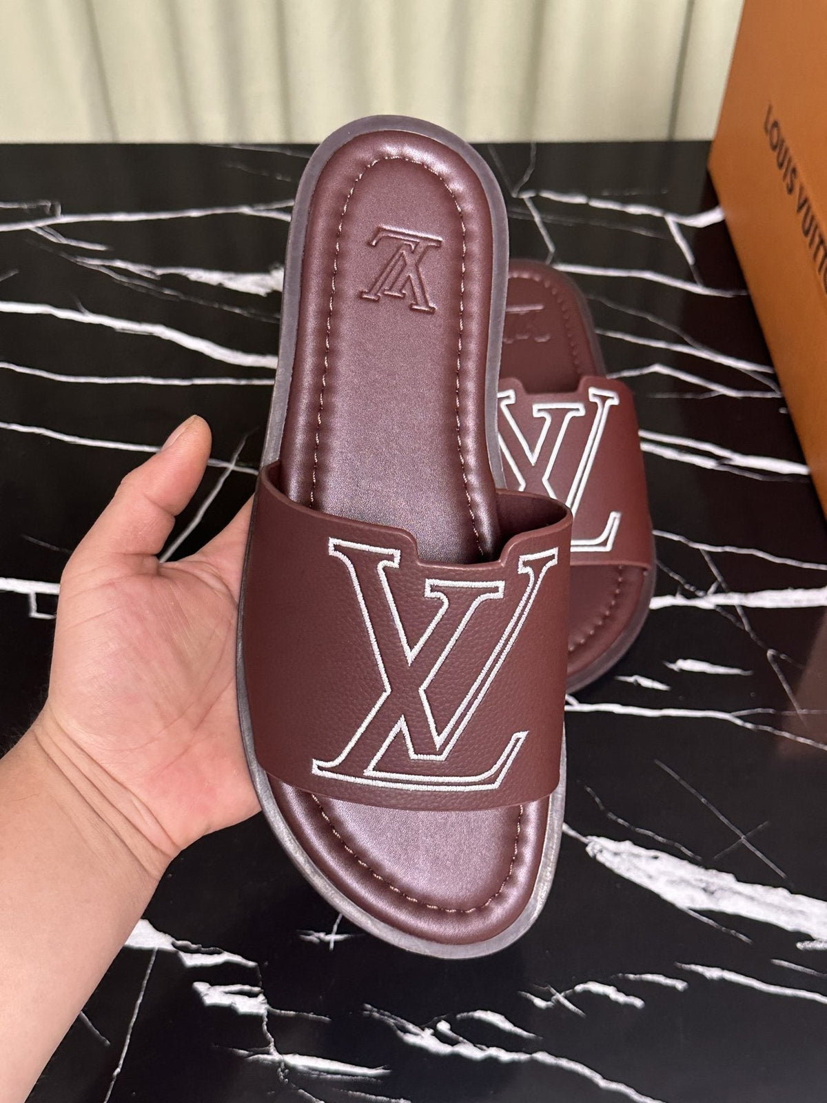 Louis Vuitton Men's Lettered Strap Slide Sandals